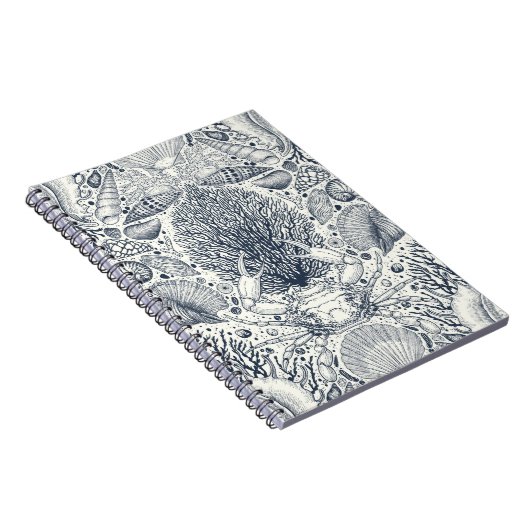 Strandschatten, schelpen, krab, koralen en zeewier notitieboek (Rechterzijde)