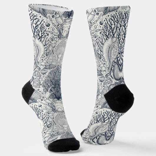 Strandschatten, schelpen, krab, koralen en zeewier sokken (Gebogen)