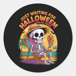 Strandskelet met ijs Halloween Summer Cup Ronde Sticker