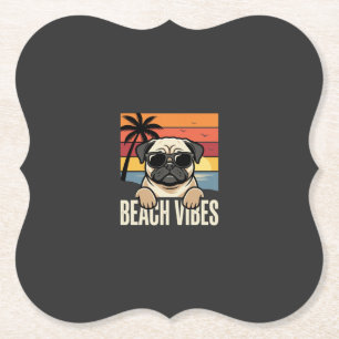 Strandstemming Pug Hond Zonsondergang Kartonnen Onderzetters