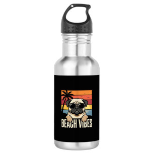 Strandstemming Pug Hond Zonsondergang Waterfles