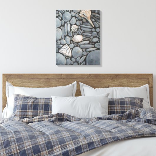 Strandstenen schelpen steentjes rotsen schilderen canvas afdruk (Insitu (Slaapkamer))