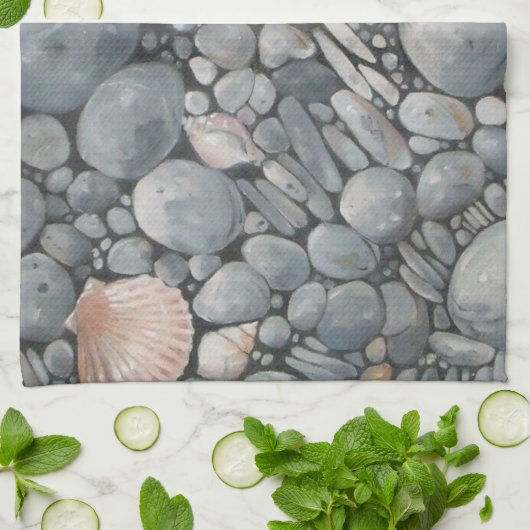 Strandstenen schelpen steentjes rotsen schilderen theedoek (Gevouwen)