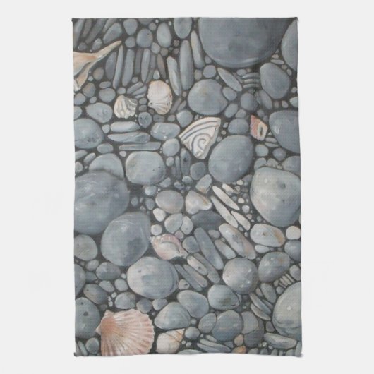 Strandstenen schelpen steentjes rotsen schilderen  theedoek (Verticaal)