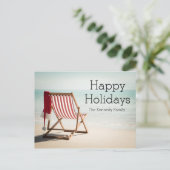 Strandstoel met kerstmuts feestdagenkaart (Staand voorkant)
