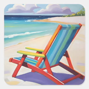 Strandstoel op het zand vierkante sticker