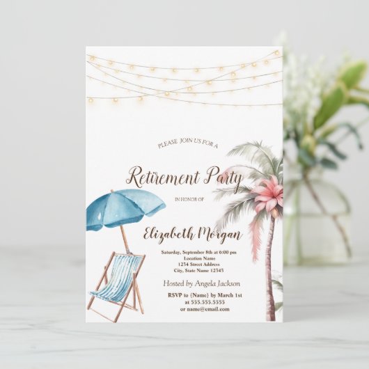 Strandstoel, Parasol, Palmbloem Kaart (Staand voorkant)