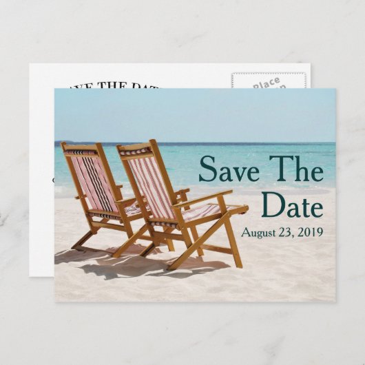Strandstoelen Destination Wedding Save the Date Aankondigingskaart (Voorkant / Achterkant)