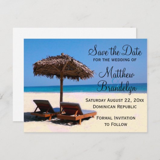 Strandstoelen Destination Wedding Save the Date Aankondigingskaart (Voorkant / Achterkant)