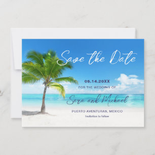 Strandtafereel met Palm Tree Wedding Save the Date