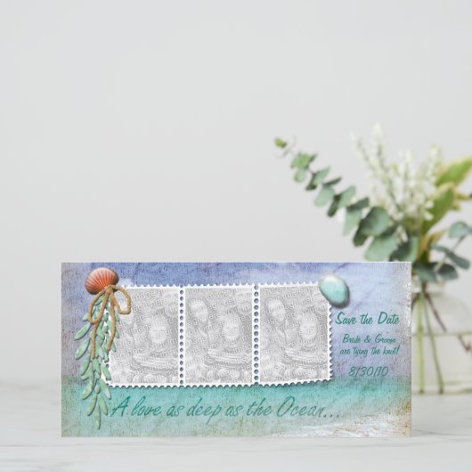 Strandthema Bewaar de datum Fotokaarten Save The Date (Staand voorkant)