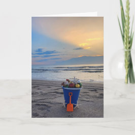 Strandthema gevouwen vakantiekaart met zonsopgang