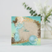 Strandthema menu elegante feestje (Staand voorkant)