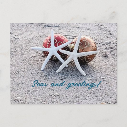 Strandthema Post Kaart met zeesterren en Ornamente (Voorkant)