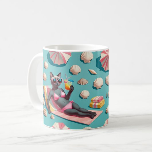 Strandthema voor feest van Siamese kattenliefhebbe Koffiemok (Voorkant links)
