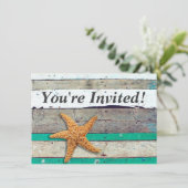 Strandthema Zeester Huwelijk Rustiek Kaart (Staand voorkant)