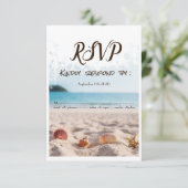 Strandtrouwdag,Zand,Schelpen RSVP Kaart (Staand voorkant)