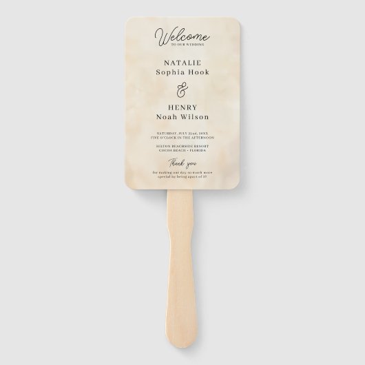 Strandtrouwprogramma Hand Fan met reistijd Handwaaier (Achterkant)