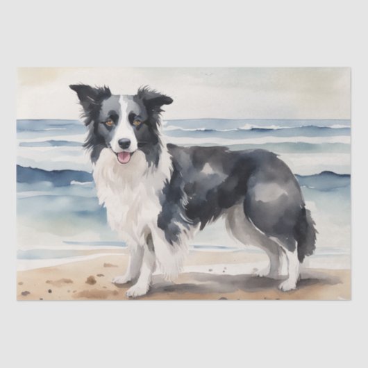 Strandvakantie : Grens Collie Decoupage Tissuepapier (Voorkant)