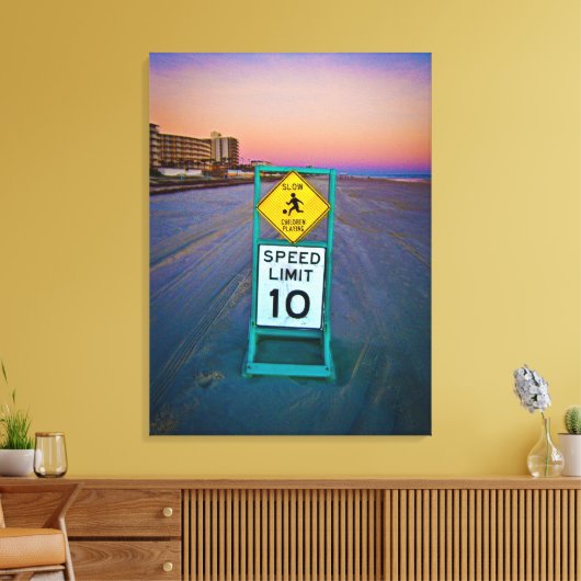 Strandverkeersborden op Daytona Beach bij Dawn II Canvas Afdruk (Insitu (Woonkamer))