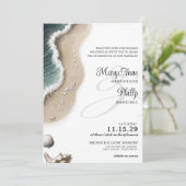 Strandvibe met details en QR-code bruiloft Kaart (Staand voorkant)