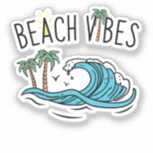 Strandvibes oceaangolven Palmboom zonsondergang Sticker (Voorkant)