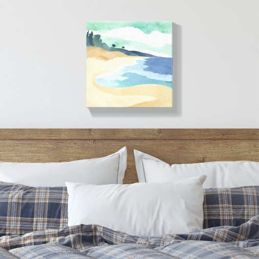 strandwal | Waterverf blauw Canvas Afdruk (Insitu (Slaapkamer))