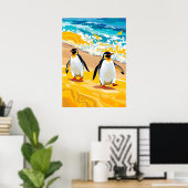 Strandwandelende pinguïns - levendige oceaankunst poster (Thuiskantoor)