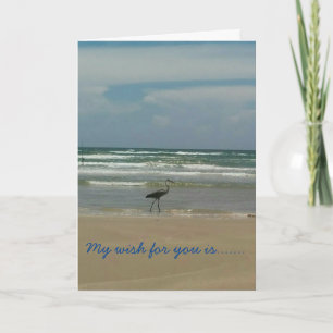 Strandzand en golven verjaardagskaart met vogel kaart