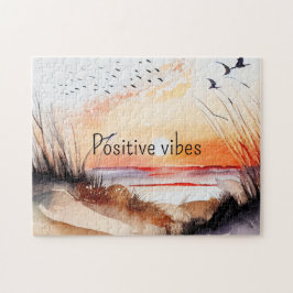 Strandzonsondergang met vogels en positieve vibrat legpuzzel
