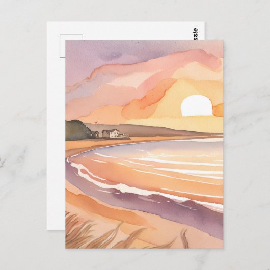 strandzonsondergang | Prachtig Waterverf schilderi Briefkaart (Voorkant / Achterkant)