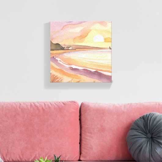 strandzonsondergang | Prachtig Waterverf schilderi Canvas Afdruk (Insitu (Woonkamer))