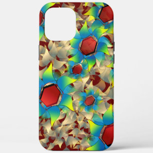 Strange virtual flowers, bluish petals on dark red iPhone 12 pro max hoesje