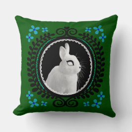 Strange White Bunny: Green, Blue, & Black  Kussen
