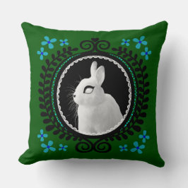 Strange White Bunny: Green, Blue, & Black  Kussen