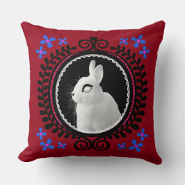 Strange White Bunny: Red, Blue, Pink & Black  Kussen