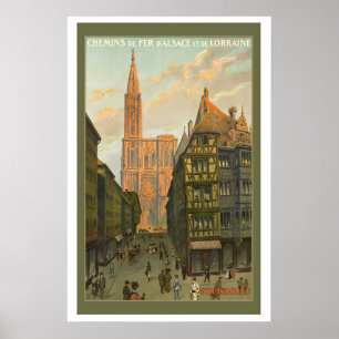 Strasbourg Alsace France Affiche de voyage vintage
