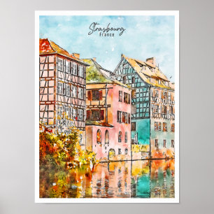 Strasbourg Frankrijk vintage reis waterverf Poster