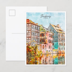 Strasbourg Frankrijk vintage reizen waterverf Briefkaart