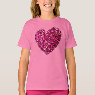strass rose amour coeur filles t-shirt