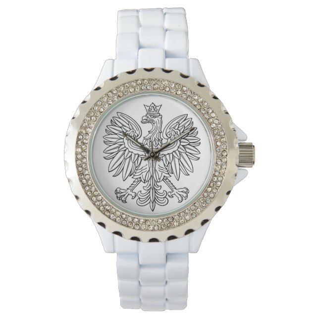 Strass wit emaille horloge (Voorkant)