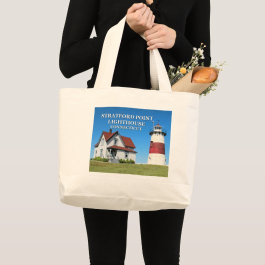 Stratford Point Lighthouse, Connecticut Grote Tote Bag (Voorkant (product))