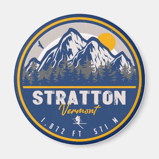 Stratton Vermont Retro Sunset Ski Souvenirs Magneet (Voorkant)