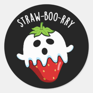 Straw-boo-ry Grappige Aardbei Pun Donker BG Ronde Sticker