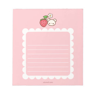 Strawbeary Pink Scallop Border Cute Bear Notepad Notitieblok