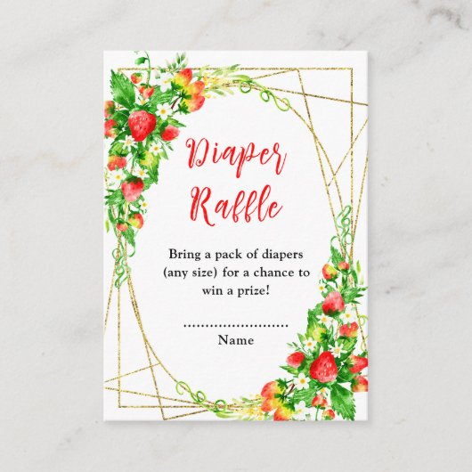 Strawberries and Daisies Baby Shower Diaper Raffle Informatiekaartje (Voorkant)