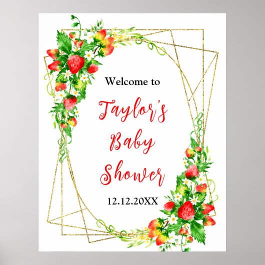 Strawberries and Daisies Baby Shower Welcome Sign Poster (Voorkant)