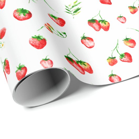 Strawberries and Daisies Pattern Cadeaupapier (Rol Hoek)