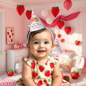 Strawberries and pink bow Berry First Birthday Feesthoedjes