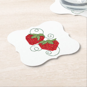 Strawberries Cross Stitch Foto Kartonnen Onderzetters